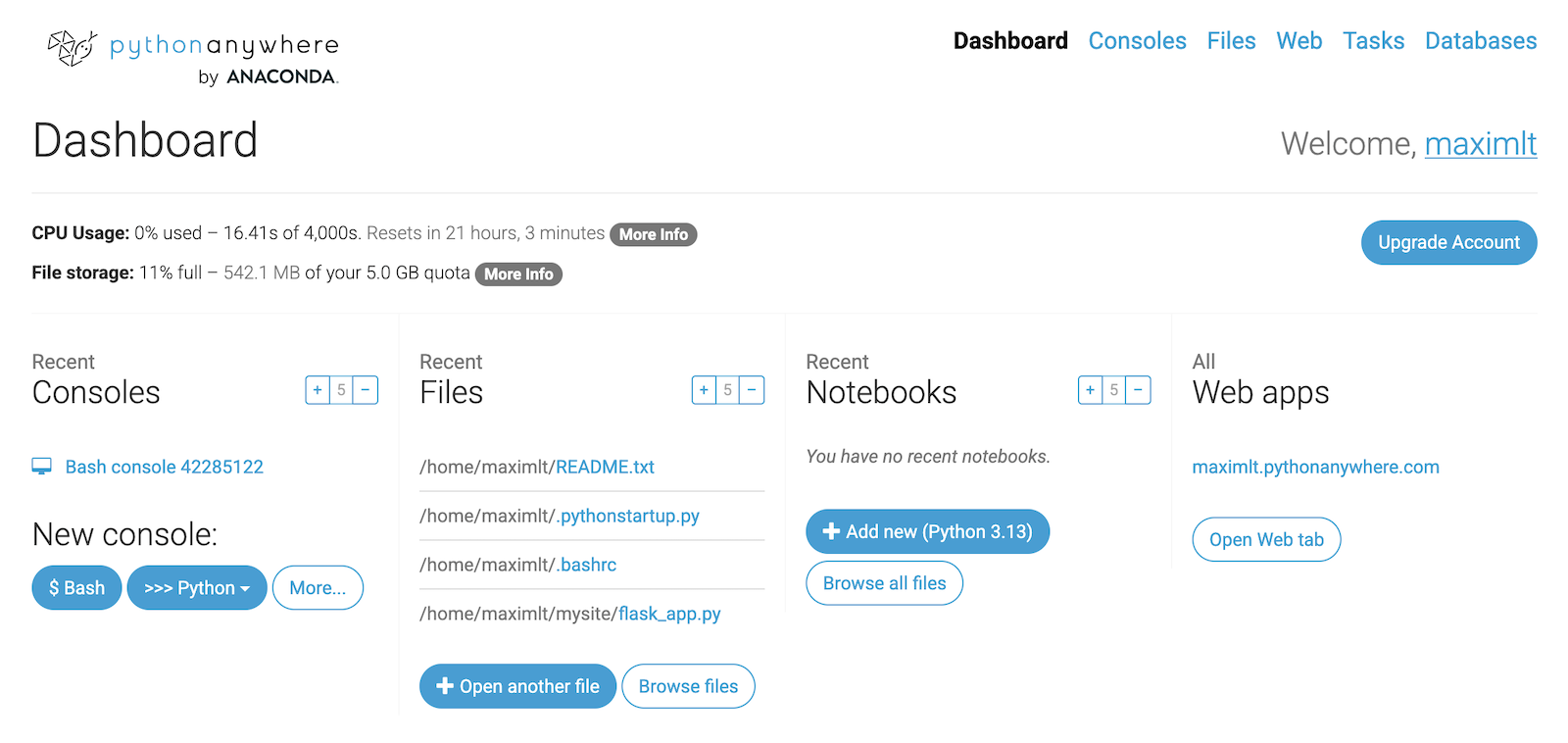pythonanywhere-user-dashboard